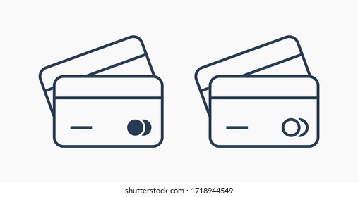 Credit card line vector minimalistic icon. Finance pay vector symbol. Shopping plastic atm icons set for web design. Modern flat transaction pay icon for app design. Electronic banking sign