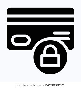 Credit Card With Lock Icon, Security, Secure Credit Card Icon, Isolated Silhouette Vector Icon. 