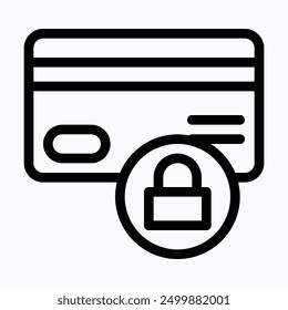 Credit Card With Lock Icon, Security, Secure Credit Card Icon, Isolated Lineal Vector Icon.