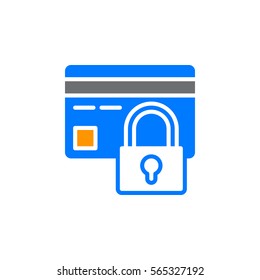 Credit card with lock icon vector, filled flat sign, solid colorful pictogram isolated on white. Payment protection symbol, logo illustration