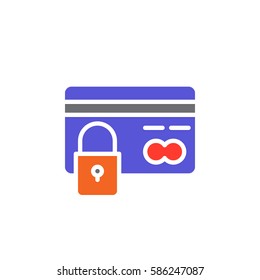 Credit card with lock icon vector, filled flat sign, solid colorful pictogram isolated on white. Secure payment symbol, logo illustration