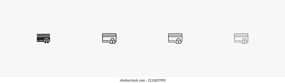 Tarjeta de crédito con icono lineal de bloqueo aislado en fondo blanco. Protección monetaria en tarjetas bancarias de plástico para vectores de ahorro e inversión