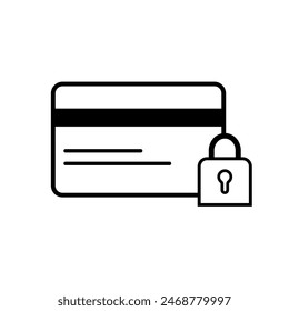 Credit card and lock outline icon isolated on white background
