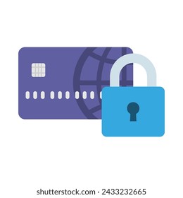 credit card with lock, card payment icon in flat style isolated on white background