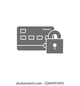 Kreditkarte mit Schloss, sichere Zahlungen, gesicherte Kreditkarte graues Füllsymbol. Shopping, Online Banking, Finanzen Symbol Design.