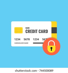 Credit card with lock. Secure credit card transaction. Secure payment, payment protection concepts. Vector illustration.