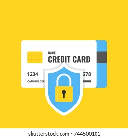 Credit card with lock. Secure credit card transaction. Secure payment, payment protection concepts. Vector illustration.