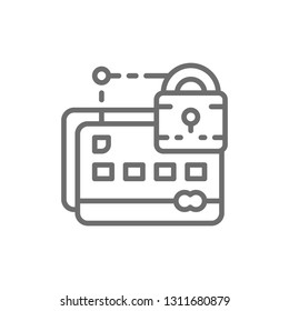 Credit card with lock, web security line icon.
