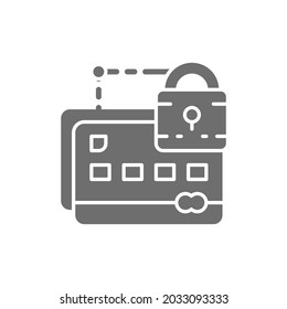 Tarjeta de crédito con bloqueo, icono gris de seguridad web.