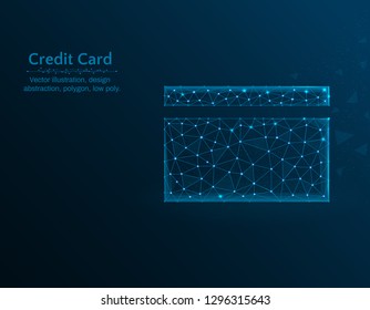Credit card low poly vector illustration, bank card polygon icon on blue background, abstract design illustration