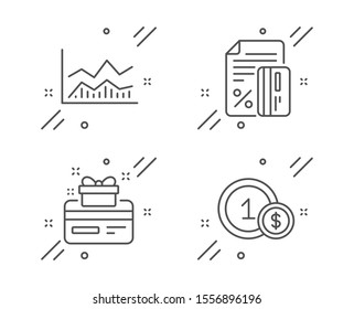 Credit card, Loyalty card and Trade infochart line icons set. Usd coins sign. Loan percent, Bonus points, Business analysis. Cash payment. Finance set. Line credit card outline icon. Vector