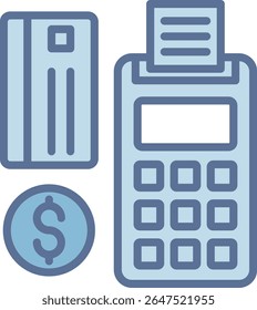 Máquina de tarjeta de crédito llena de icono de tono azul