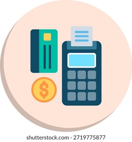 Icono de estilo de círculo plano de la máquina de tarjeta de crédito