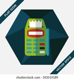 Credit card machine flat icon with long shadow,eps10