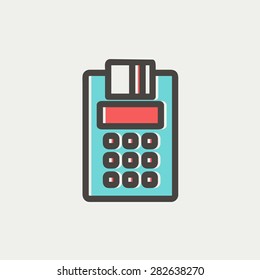 Credit Card Machine icon thin line for web and mobile, modern minimalistic flat design. Vector icon with dark grey outline and offset colour on light grey background.