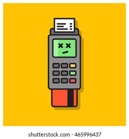 Credit Card Machine Payment Declined Or Failed (Line Art Vector Illustration In Flat Style Design)