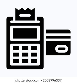Icono de Vector de la máquina de tarjeta de crédito, terminal POS, terminal del punto de venta, máquina de pago, ícono del método de pago. Icono aislado del Vector de la silueta. 