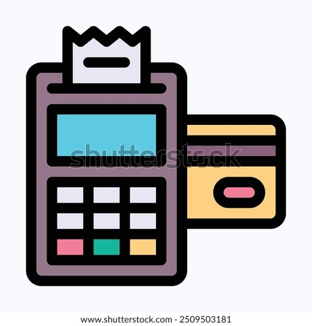 Credit Card Machine Vector Icon, POS Terminal, Point Of Sale Terminal, Payment Machine, Payment Method Icon. Isolated Lineal Color Vector Icon.