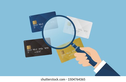 credit card and magnifying glass,vector illustration
