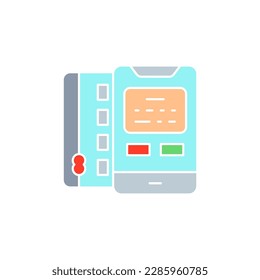 Credit card with mobile phone, debit payment, online shopping, online payment white outline icon. Shopping, online banking, finance symbol design.
