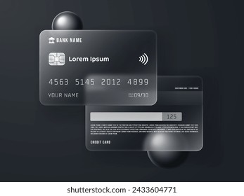 Credit card mockup in glass morphism style Front and backside fully editable in EPS format