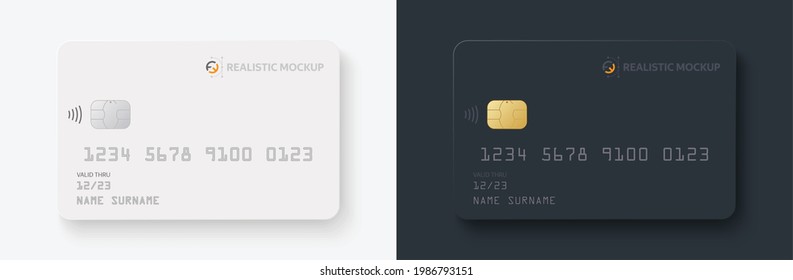 Credit card mockup. Realistic white and black credit card with blank surface for you design. Vector illustration EPS10	