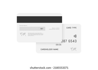 Credit card mockup. Set of plastic debit or credit cards in front and back view. Credit card design template. Vector