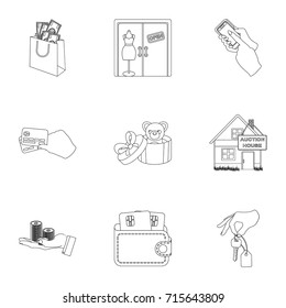 Credit, card, money, bargain, calculator, auction, shop.E- commerce set collection icons in outline style vector symbol stock illustration web.