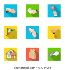 Credit, card, money, bargain, calculator, auction, shop.E- commerce set collection icons in flat style vector symbol stock illustration web.