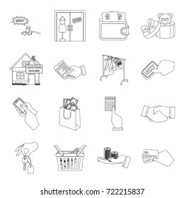 Credit, card, money, bargain, calculator, auction, shop.E- commerce set collection icons in outline style vector symbol stock illustration web.