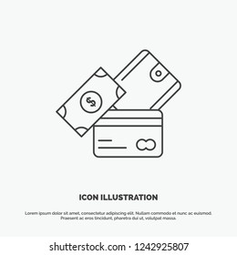 credit card, money, currency, dollar, wallet Icon. Line vector gray symbol for UI and UX, website or mobile application