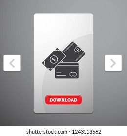 credit card, money, currency, dollar, wallet Glyph Icon in Carousal Pagination Slider Design & Red Download Button