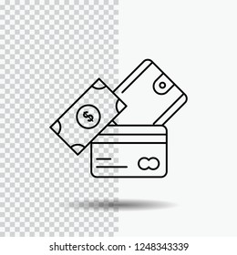 credit card, money, currency, dollar, wallet Line Icon on Transparent Background. Black Icon Vector Illustration