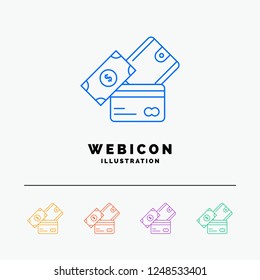 credit card, money, currency, dollar, wallet 5 Color Line Web Icon Template isolated on white. Vector illustration
