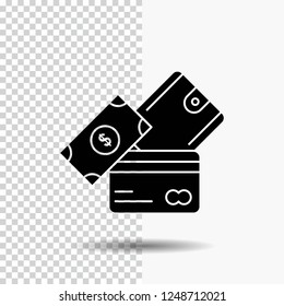 credit card, money, currency, dollar, wallet Glyph Icon on Transparent Background. Black Icon