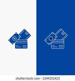 credit card, money, currency, dollar, wallet Line and Glyph web Button in Blue color Vertical Banner for UI and UX, website or mobile application