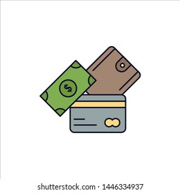 credit card, money, currency, dollar, wallet Flat Color Icon Vector