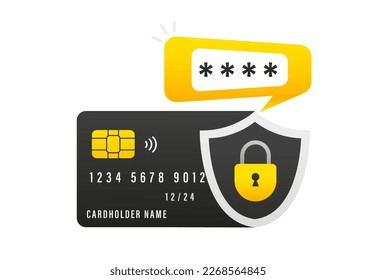 Credit card money financial security for online shopping, online payment with payment protection. Shopping with password security. Online payment secure. Shield with security lock. Vector illustration