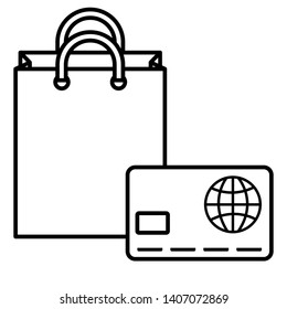 credit card money with shopping bag vector illustration design