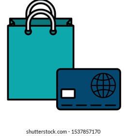credit card money with shopping bag vector illustration design
