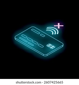 Credit card with neon light effect making a contactless payment transaction