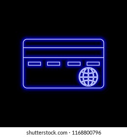 Credit card neon sign. Bright glowing symbol on a black background. Neon style icon. 