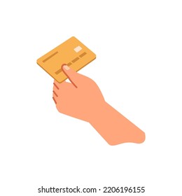 Credit card with NFC function, isolated hand holding plastic piece with money. Contactless payment methods, finance and banking. Vector in flat cartoon style