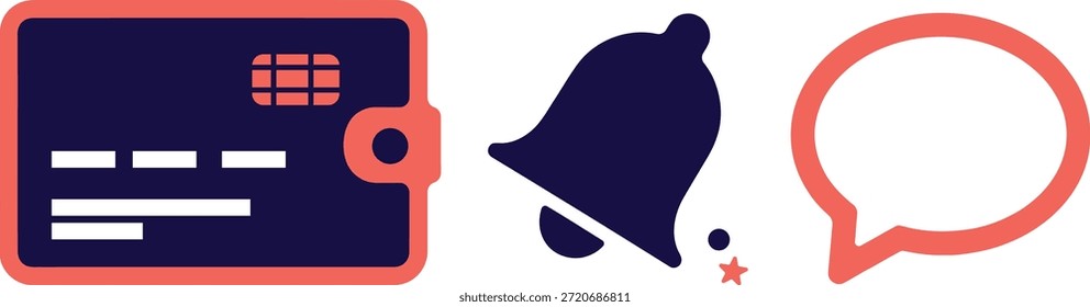 Notificación de tarjeta de crédito e iconos de burbuja de chat
