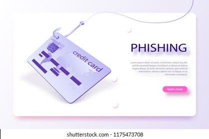 Credit card on fishing hook Scam, phishing concept. Internet phishing, hacking credit card or personal information website. Cyber account attack. Phishing scam, hacker attack and web security concept.