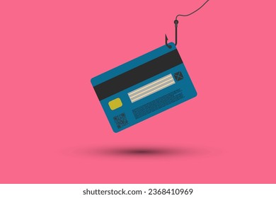 Credit card on the fishing hook on red background.Investment finance concept.Business metaphor.