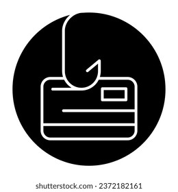 Credit card on hook solid icon. Phishing credit card vector illustration isolated on white. Hacking glyph style design, designed for web and app. Eps 10