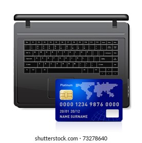 Credit card on a laptop vector illustration isolated on white background