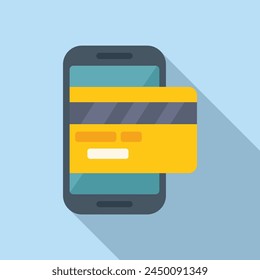 Credit card on phone icon flat vector. Buy online products. Change care customer