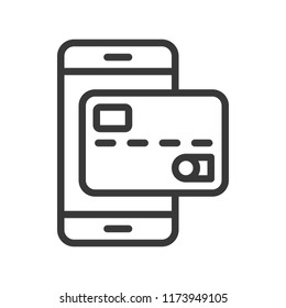 credit card on smart phone, payment by credit card on e commerce, bank and financial related icon, editable stroke outline